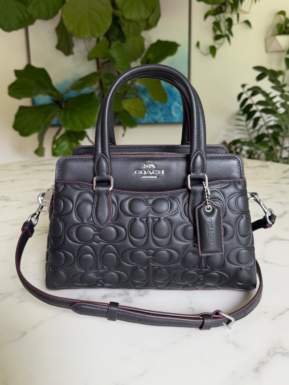 Coach Mini Darcie Carryall in Signature Nappa Leather CM050 Black Crossbody Bag